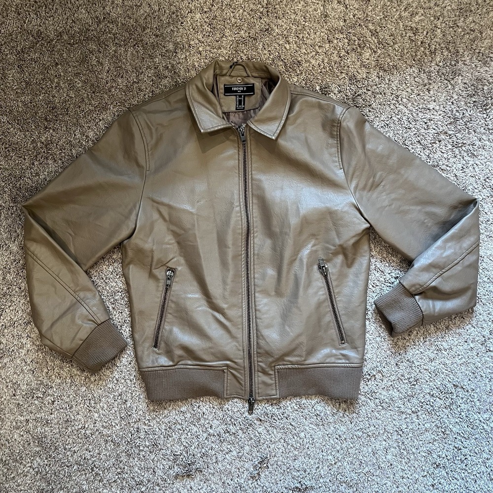 Faux Leather Jacket Men's Medium Brown Full Zip